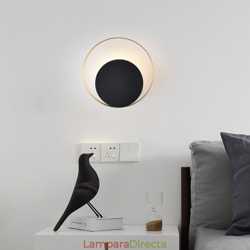 Aplique de pared de estilo moderno, circular, negro, lámpara creativa, iluminación de noche