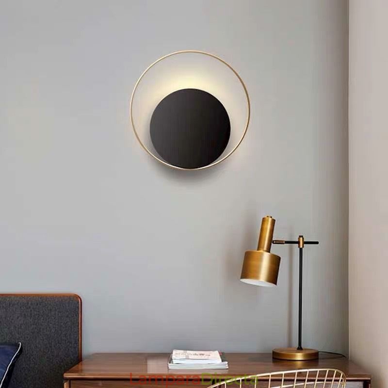 Aplique de pared de estilo moderno, circular, negro, lámpara creativa, iluminación de noche