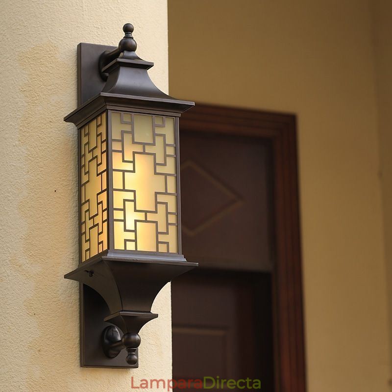 Aplique de pared chino para exteriores, lámpara de pared con rejilla impermeable para ventana