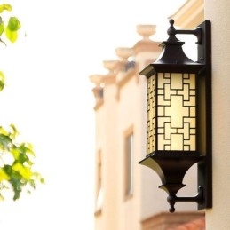 Aplique de pared chino para exteriores, lámpara de pared con rejilla impermeable para ventana