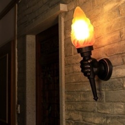 Aplique de pared exterior retro europeo, resistente al agua, con forma de antorcha