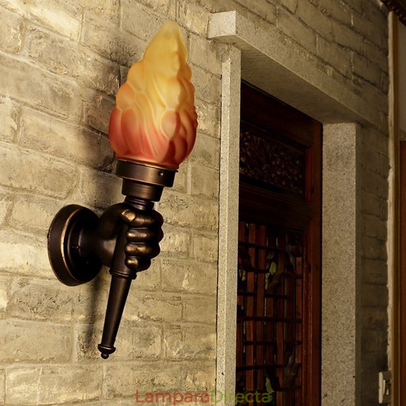 Aplique de pared exterior retro europeo, resistente al agua, con forma de antorcha