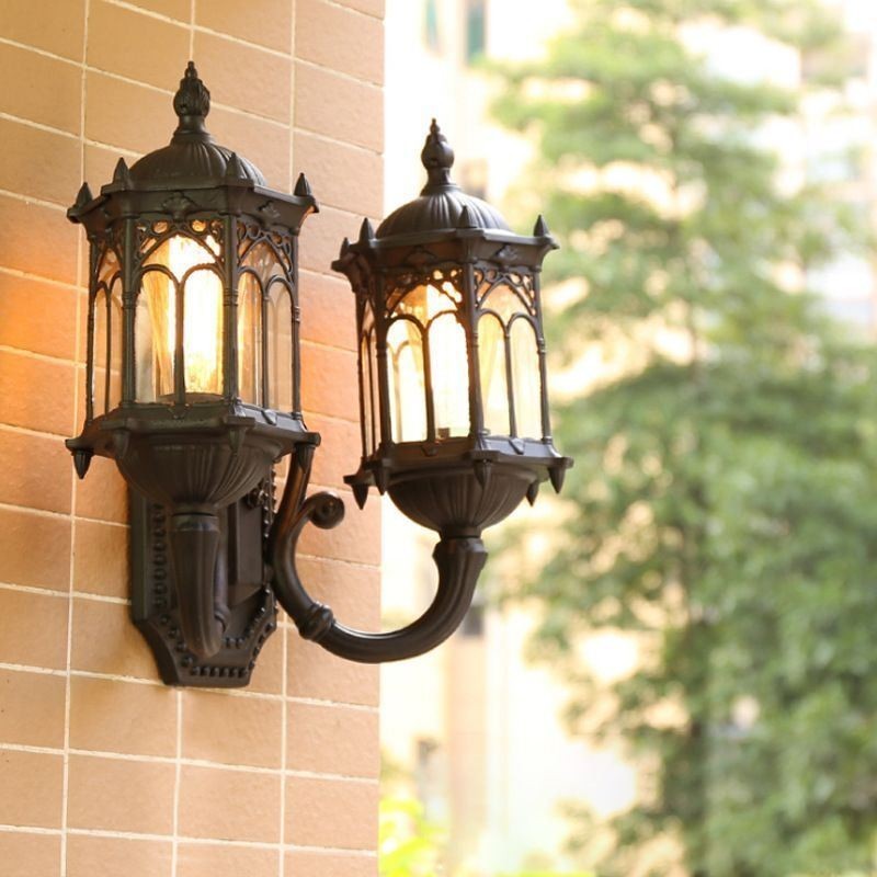Aplique de pared europeo para exteriores, resistente al agua, con doble castillo
