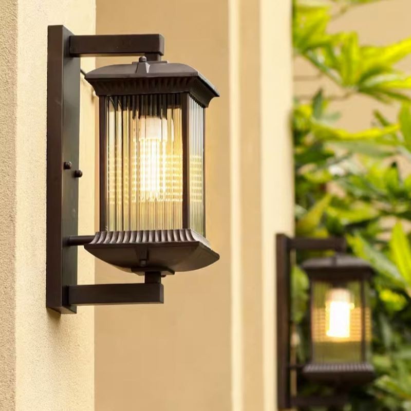 Lámpara de pared de cristal impermeable para exteriores, estilo chino, para patio, pasillo, jardín y balcón.