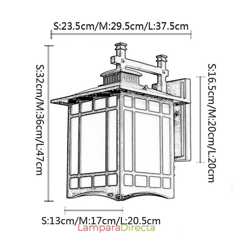 Lámpara de pared estilo chino para exteriores, impermeable, con forma de pabellón, para jardín y balcón.