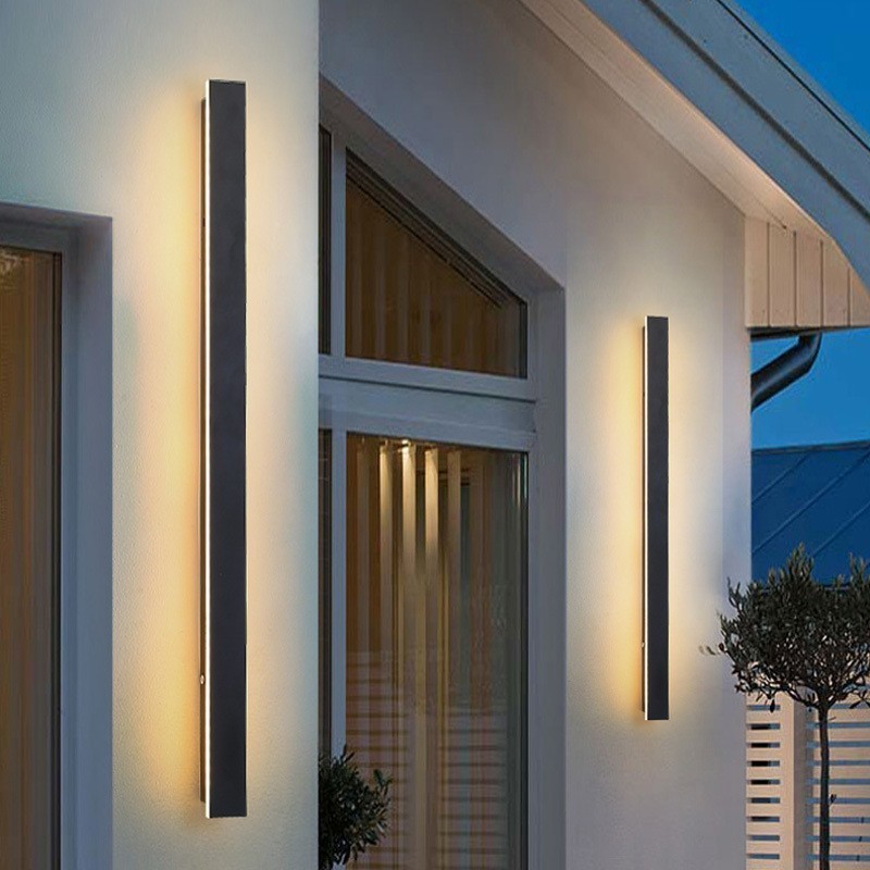 Aplique de pared moderno y contemporáneo para exteriores, largo, IP44, para porche, patio y jardín.