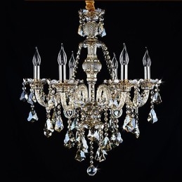 Lámpara de araña moderna de cristal color coñac de 6 luces, estilo contemporáneo.