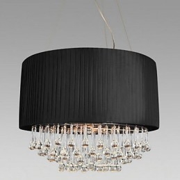 Lámpara de techo de cristal con 5 luces y pantalla de tela negra