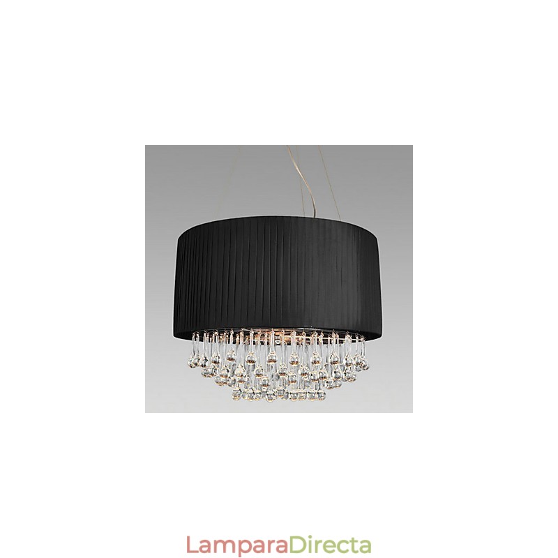 Lámpara de techo de cristal con 5 luces y pantalla de tela negra