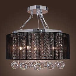 Lámpara de techo moderna de cristal con 5 luces y pantalla de tela negra