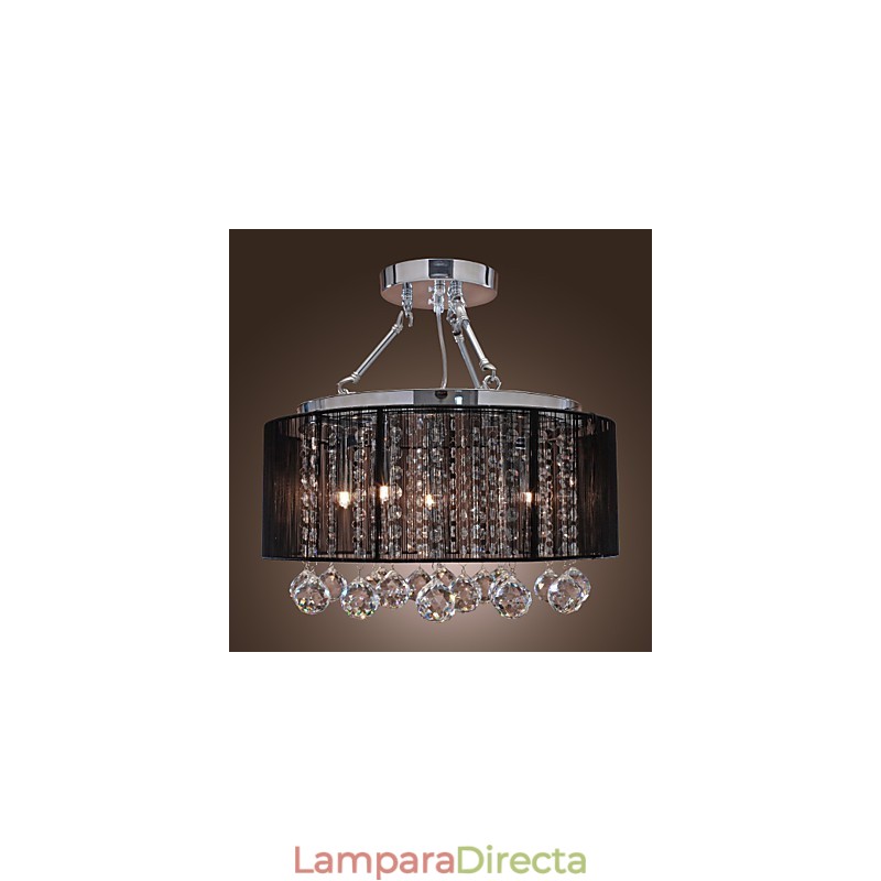 Lámpara de techo moderna de cristal con 5 luces y pantalla de tela negra