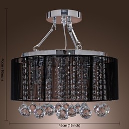 Lámpara de techo moderna de cristal con 5 luces y pantalla de tela negra