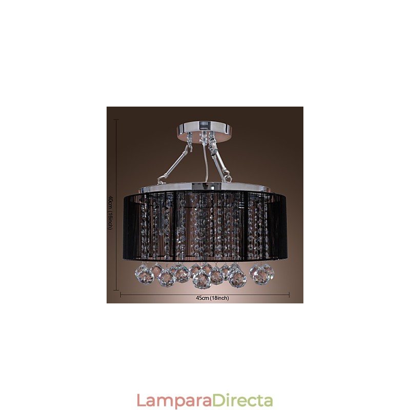 Lámpara de techo moderna de cristal con 5 luces y pantalla de tela negra