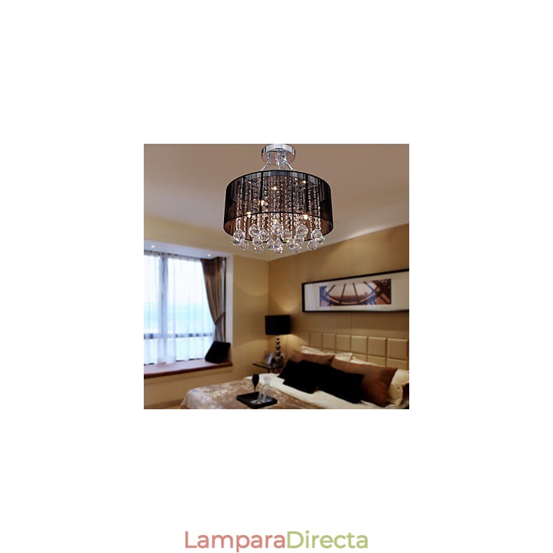 Lámpara de techo moderna de cristal con 5 luces y pantalla de tela negra