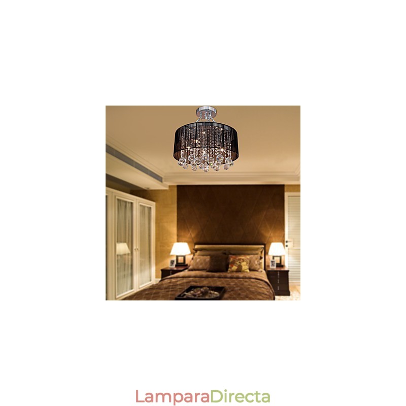 Lámpara de techo moderna de cristal con 5 luces y pantalla de tela negra