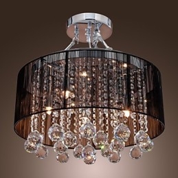 Lámpara de techo moderna de cristal con 5 luces y pantalla de tela negra