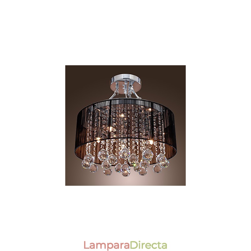 Lámpara de techo moderna de cristal con 5 luces y pantalla de tela negra