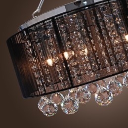 Lámpara de techo moderna de cristal con 5 luces y pantalla de tela negra