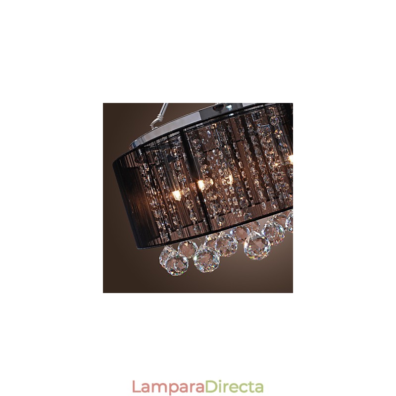 Lámpara de techo moderna de cristal con 5 luces y pantalla de tela negra