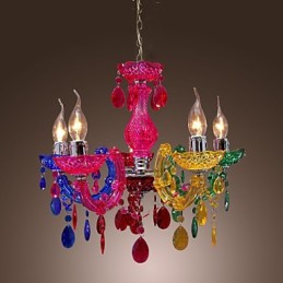 Lámpara de araña clásica tradicional de acrílico cromado y cristal
