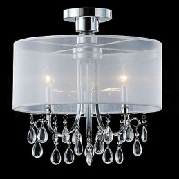 Elegante lámpara de techo de cristal con 3 luces y pantalla de tela