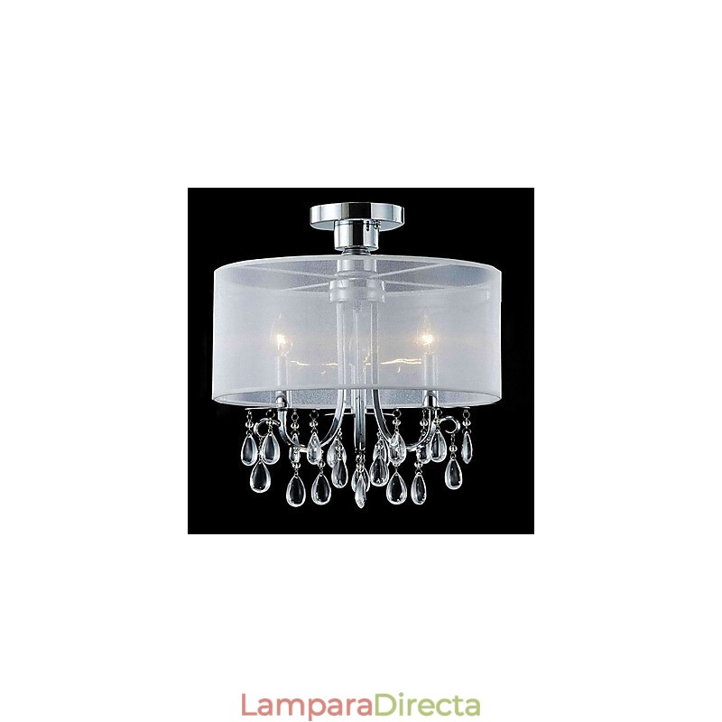 Elegante lámpara de techo de cristal con 3 luces y pantalla de tela