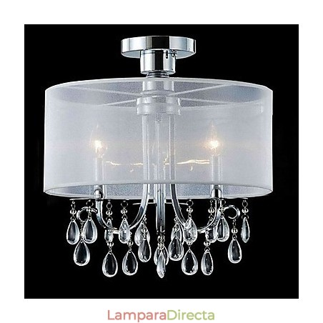 Elegante lámpara de techo de cristal con 3 luces y pantalla de tela Elegante lámpara de techo de cristal con 3 luces y pantalla de tela