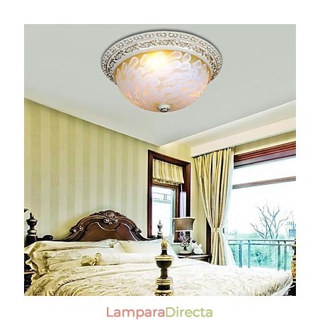 Lámpara de techo empotrada blanca con patrón de vidrio, resina, talla dorada, estilo clásico europeo Lámpara de techo empotrada blanca con patrón de vidrio, resina, talla dorada, estilo clásico europeo