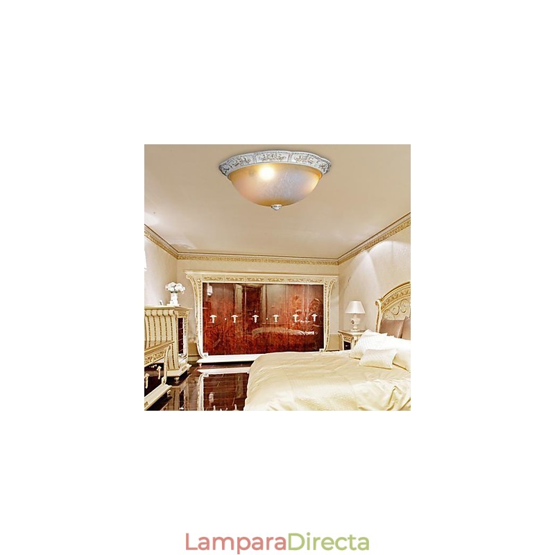 Lámpara de techo blanca de cristal amarillo claro con diseño de resina tallada, estilo clásico europeo.
