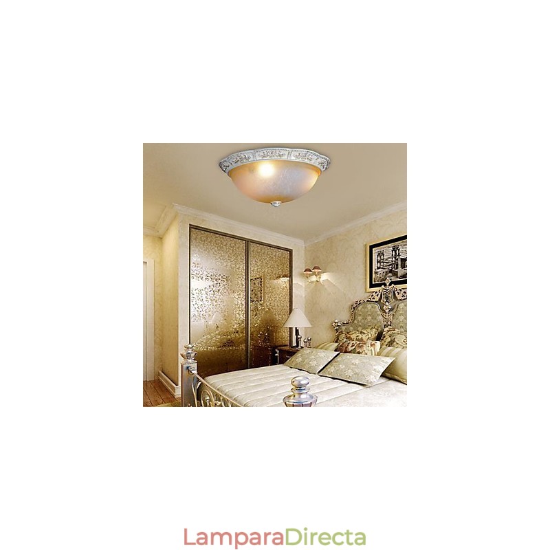 Lámpara de techo blanca de cristal amarillo claro con diseño de resina tallada, estilo clásico europeo.