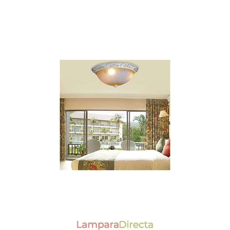 Lámpara de techo blanca de cristal amarillo claro con diseño de resina tallada, estilo clásico europeo.