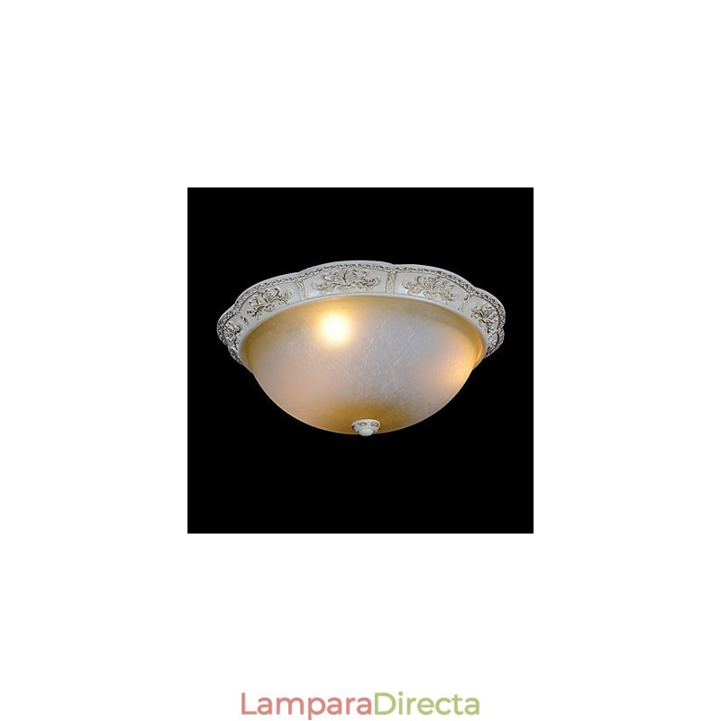 Lámpara de techo blanca de cristal amarillo claro con diseño de resina tallada, estilo clásico europeo.