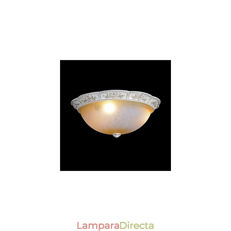 Lámpara de techo blanca de cristal amarillo claro con diseño de resina tallada, estilo clásico europeo.