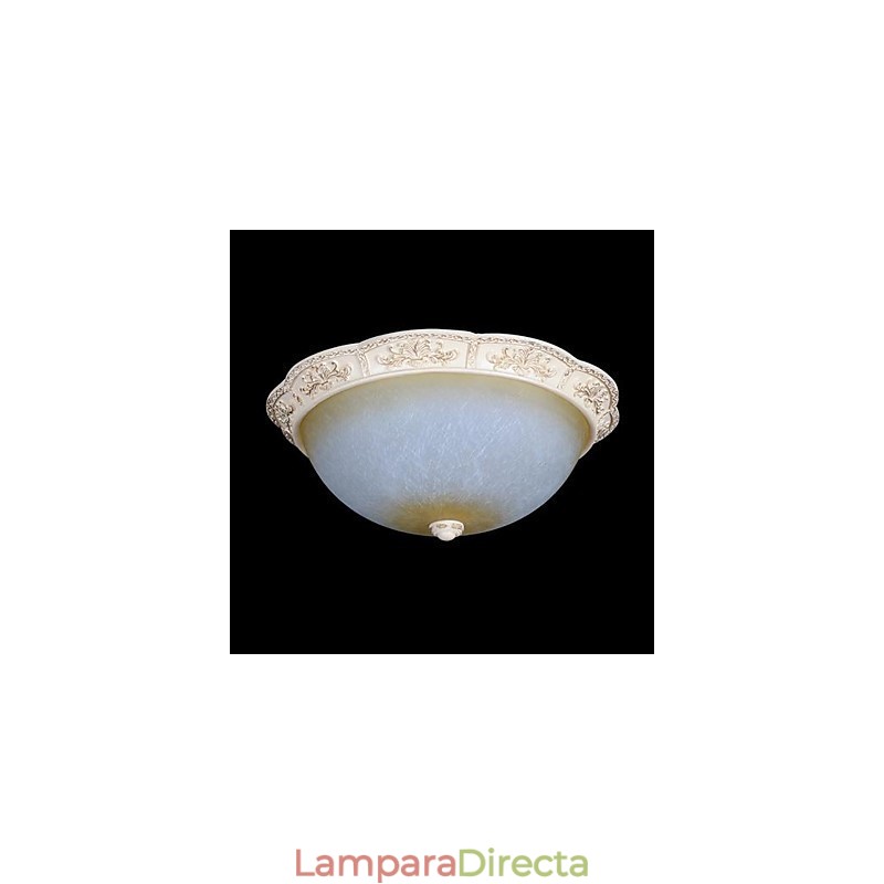 Lámpara de techo blanca de cristal amarillo claro con diseño de resina tallada, estilo clásico europeo.