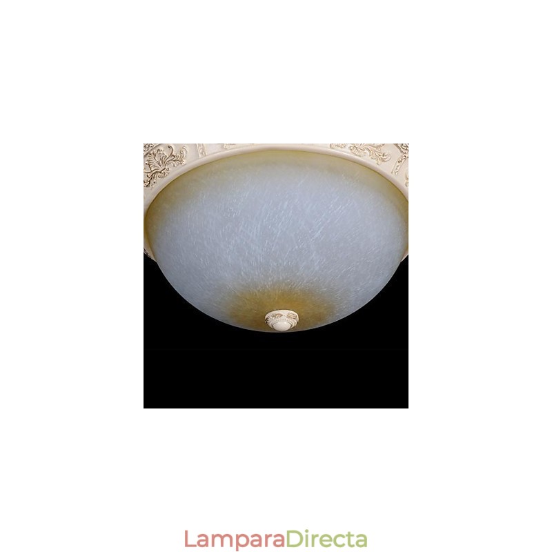 Lámpara de techo blanca de cristal amarillo claro con diseño de resina tallada, estilo clásico europeo.