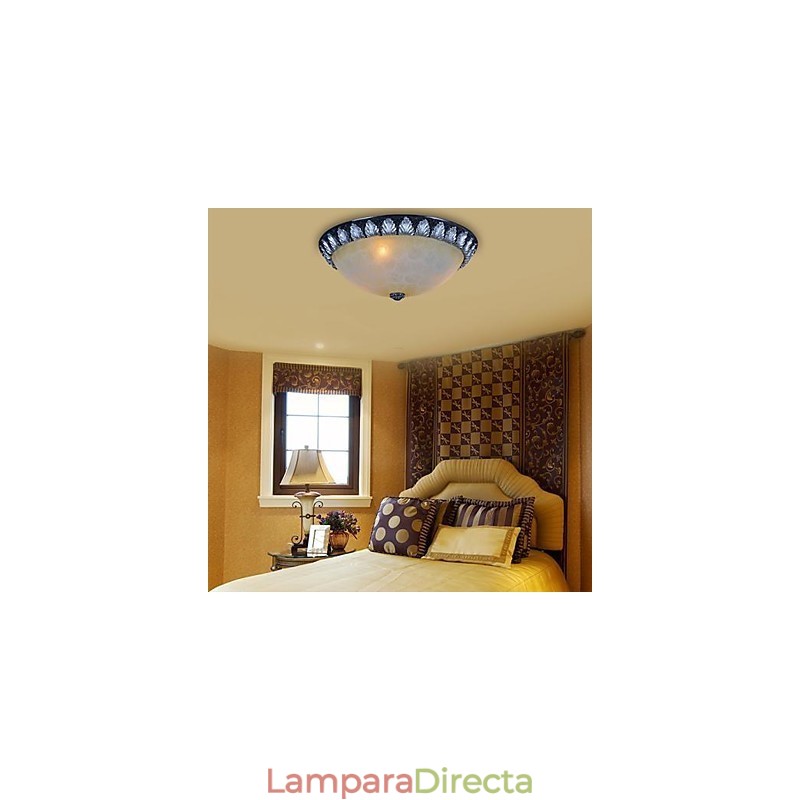 Lámpara de techo empotrada con patrón de vidrio, resina, talla plateada, estilo clásico europeo