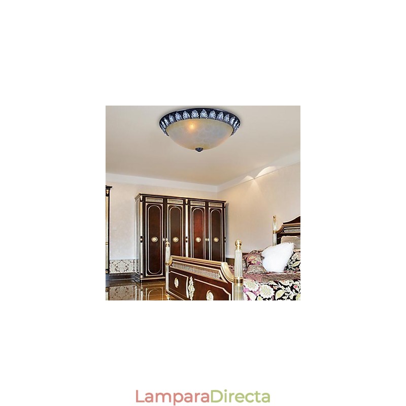 Lámpara de techo empotrada con patrón de vidrio, resina, talla plateada, estilo clásico europeo