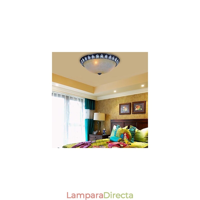 Lámpara de techo empotrada con patrón de vidrio, resina, talla plateada, estilo clásico europeo