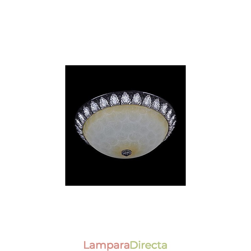 Lámpara de techo empotrada con patrón de vidrio, resina, talla plateada, estilo clásico europeo