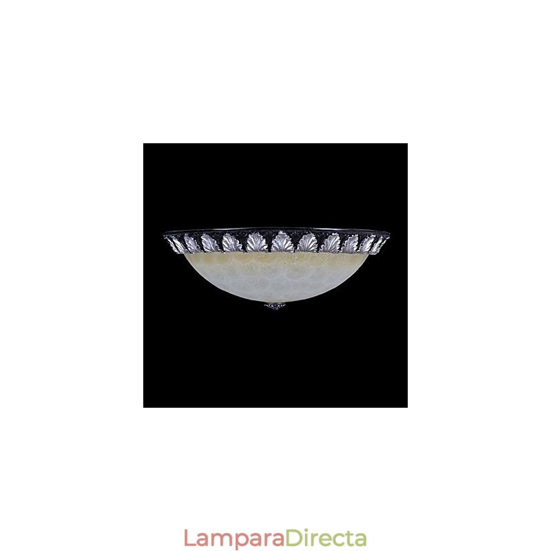 Lámpara de techo empotrada con patrón de vidrio, resina, talla plateada, estilo clásico europeo