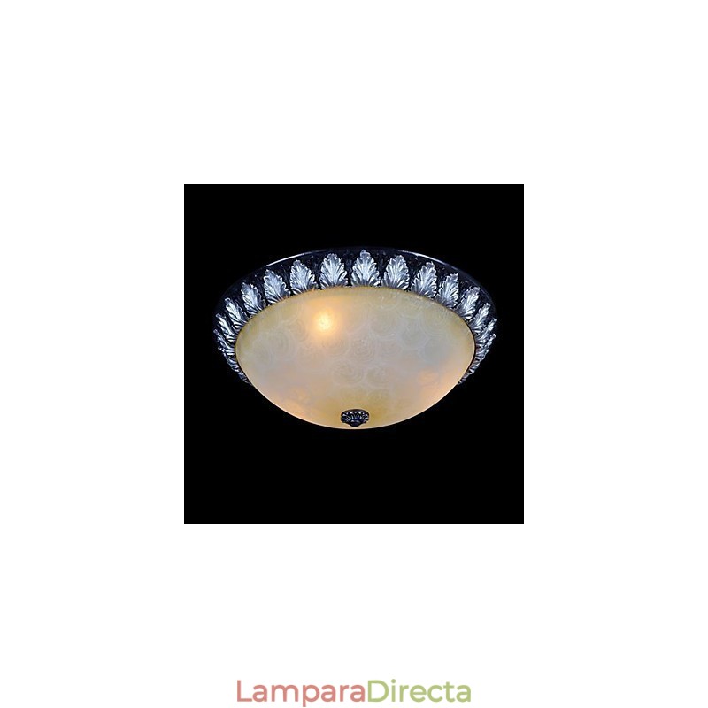 Lámpara de techo empotrada con patrón de vidrio, resina, talla plateada, estilo clásico europeo