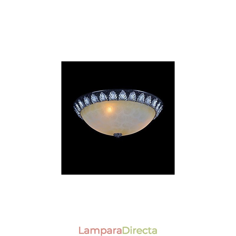 Lámpara de techo empotrada con patrón de vidrio, resina, talla plateada, estilo clásico europeo