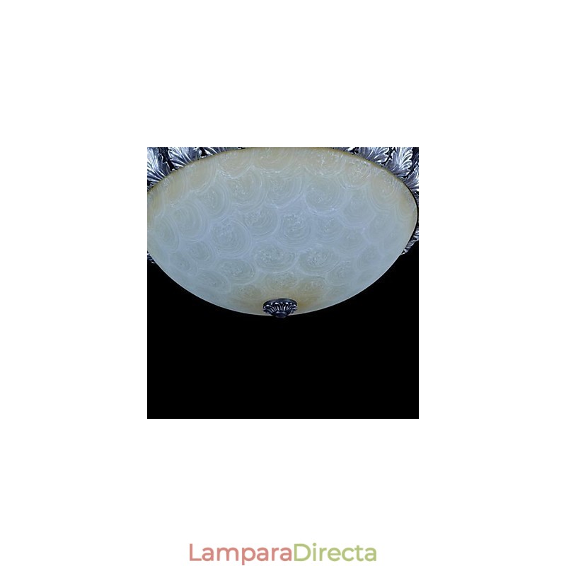 Lámpara de techo empotrada con patrón de vidrio, resina, talla plateada, estilo clásico europeo