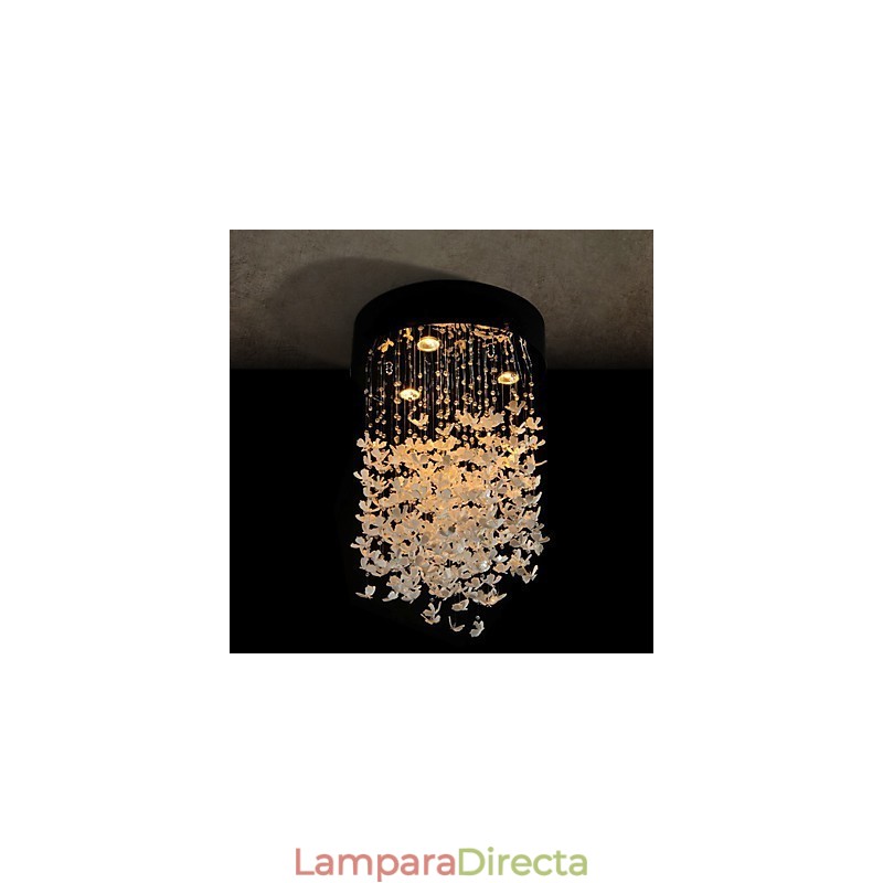 Lámpara de techo moderna semiempotrada con 3 luces y pantalla destacada en forma de mariposa