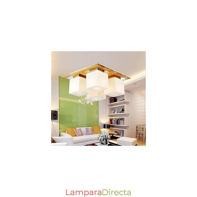 Lámpara de techo de roble de cuatro luces y vidrio, 220-240 V (HY9024)