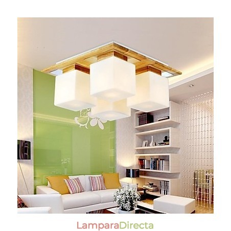 Lámpara de techo de roble de cuatro luces y vidrio, 220-240 V (HY9024) Lámpara de techo de roble de cuatro luces y vidrio, 220-240 V (HY9024)