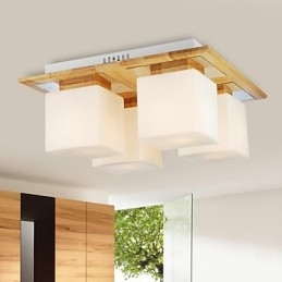 Lámpara de techo de roble de cuatro luces y vidrio, 220-240 V (HY9024)