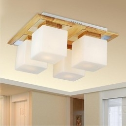 Lámpara de techo de roble de cuatro luces y vidrio, 220-240 V (HY9024)
