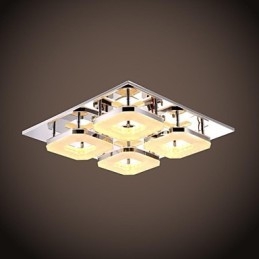 Lámpara empotrada de acrílico de 4 luces, moderna, galvanizada en acero inoxidable.