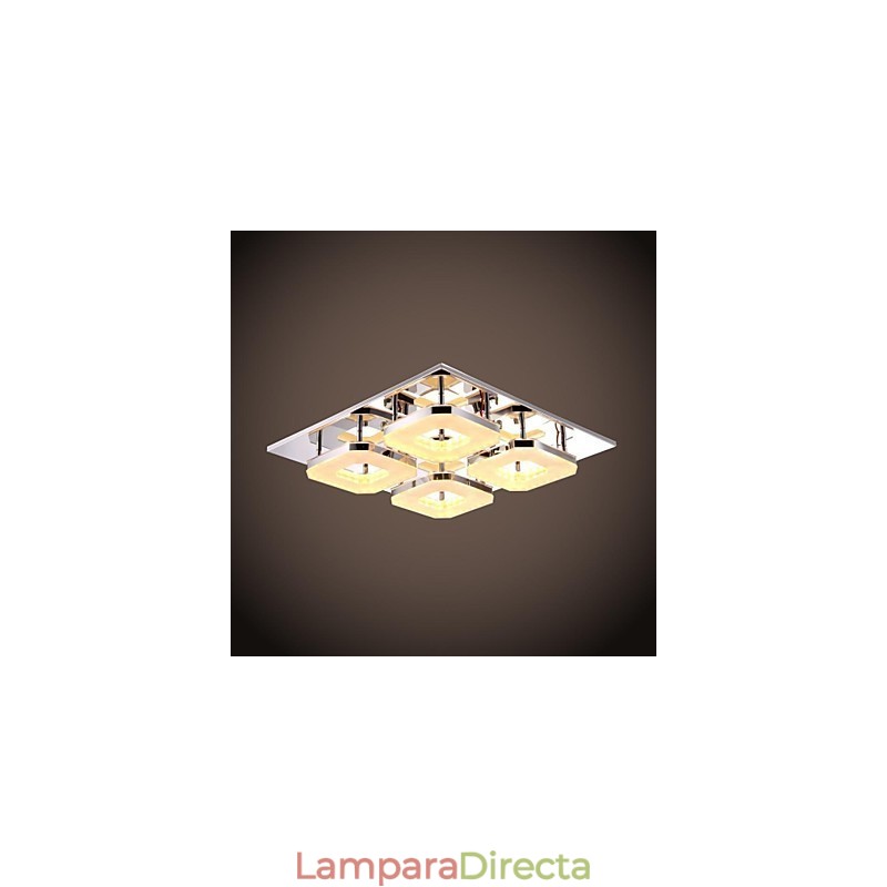Lámpara empotrada de acrílico de 4 luces, moderna, galvanizada en acero inoxidable.
